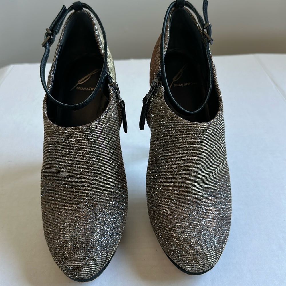Brian Atwood Gold Shimmer Ankle Bootie Size 8